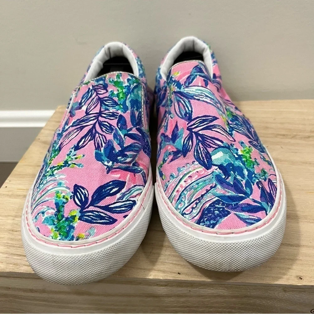Lilly Pulitzer Julie‎ Pink & Blue Preppy Floral Slip On Canvas Sneakers 9